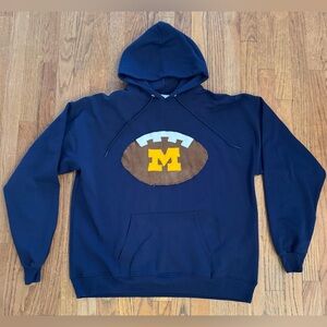 University Of Michigan Football Patch Hoodie XL Navy Appliqué Michigan Reworked